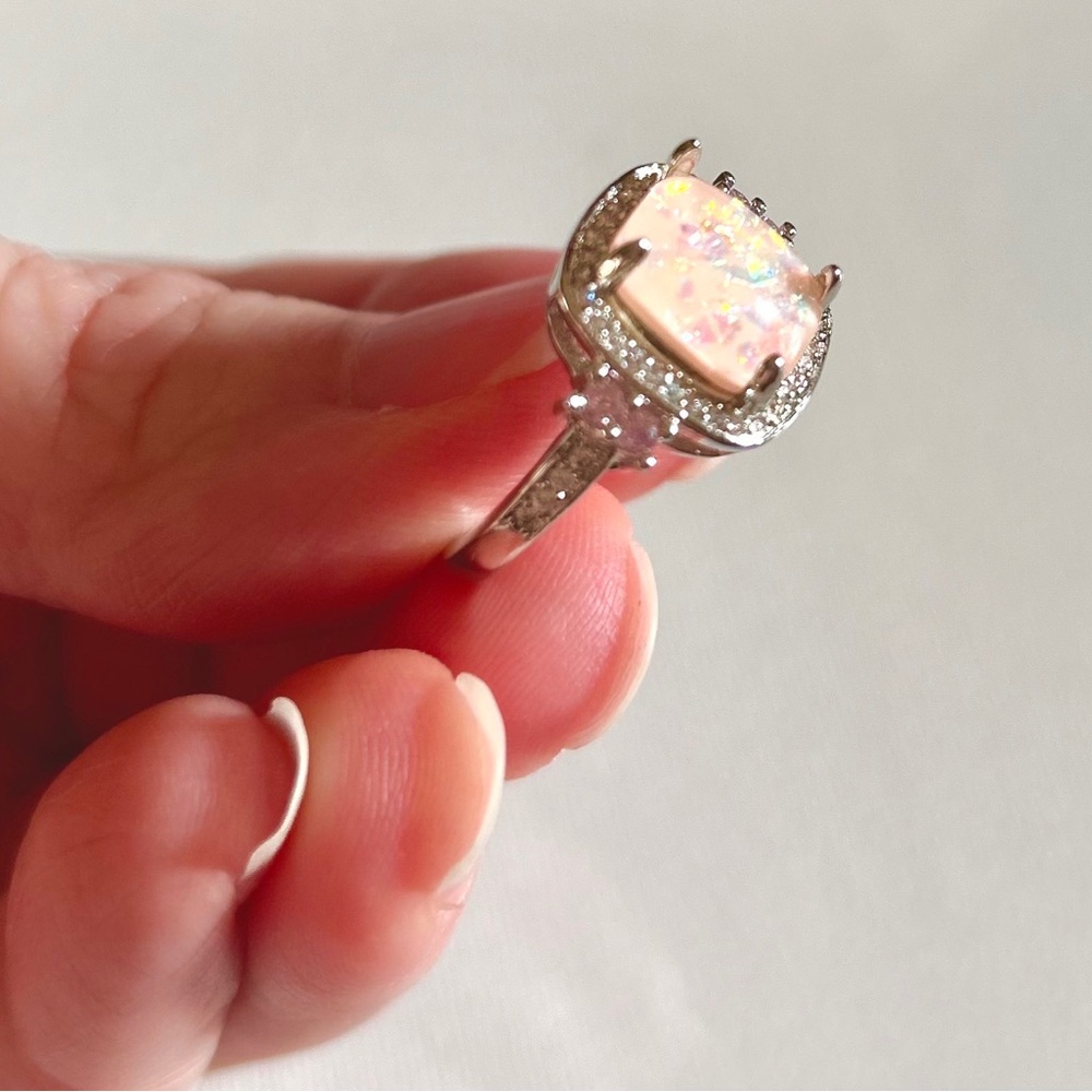 New Women’s Lab Made Pink Opal Ring 925 Stamped Sterling Silver, Engagement Ring